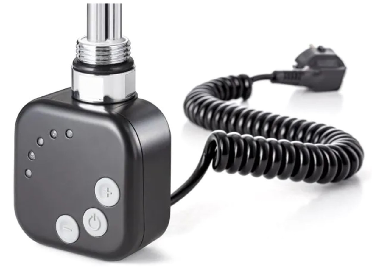 Topná tyč BURGH s termostatem a časovačem — Barva topné tyče - Černá, Typ připojení - Kroucený kabel, Výkon topné tyče - 120 W