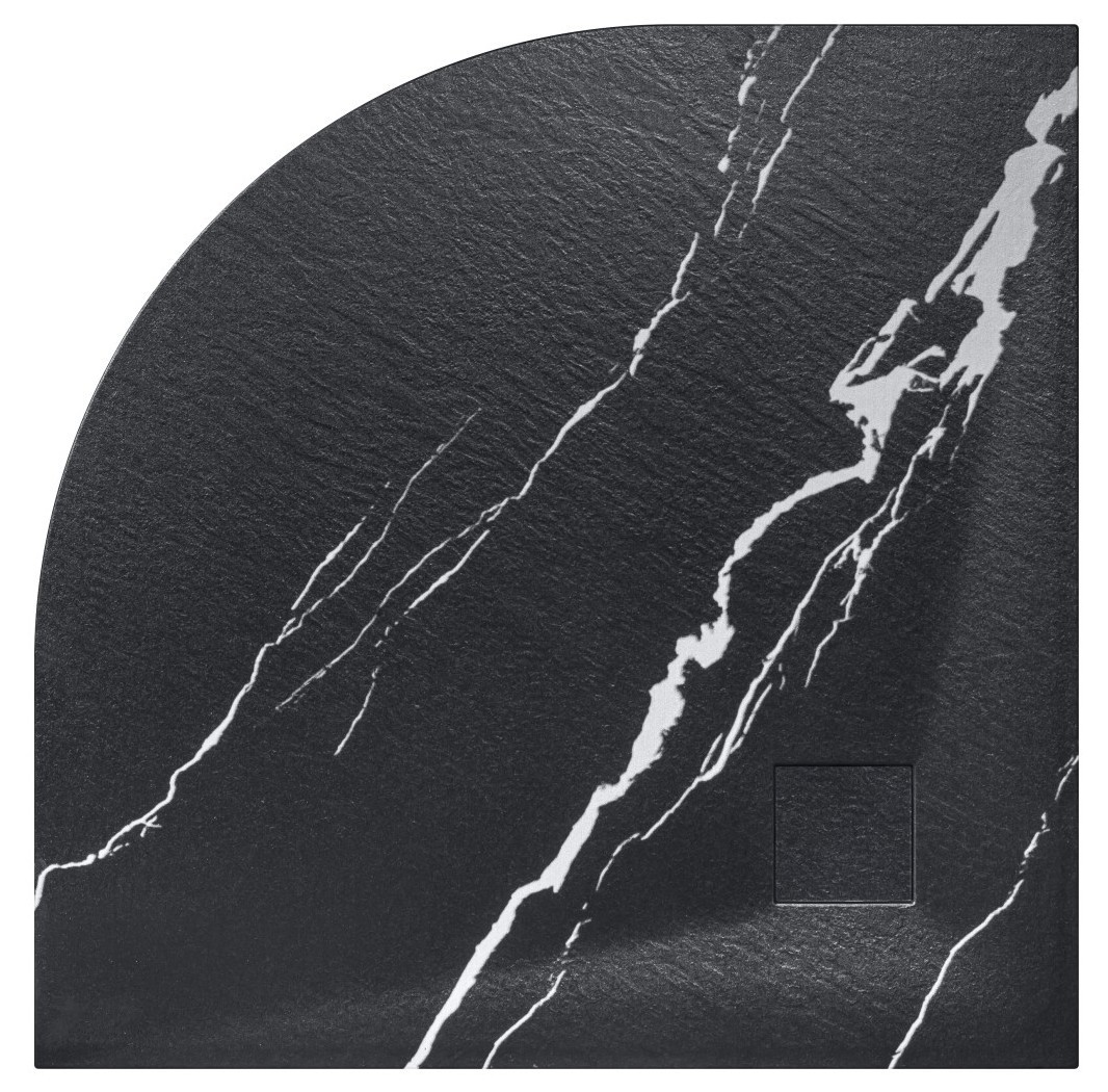 BESCO Čtvrtkruhová sprchová vanička VEXO MARBLE - černá
