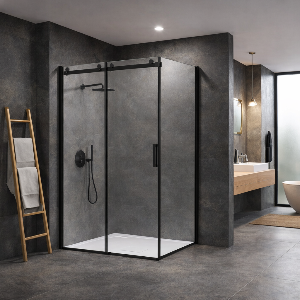 HOPA Pevná boční stěna PANEL BELVER BLACK NEW — Barva rámu - Černá, Pevná stěna - 90 cm, Směr zavírání - Univerzální Levé / Pravé, Výplň - Čiré bezpečnostní sklo - 8 mm
