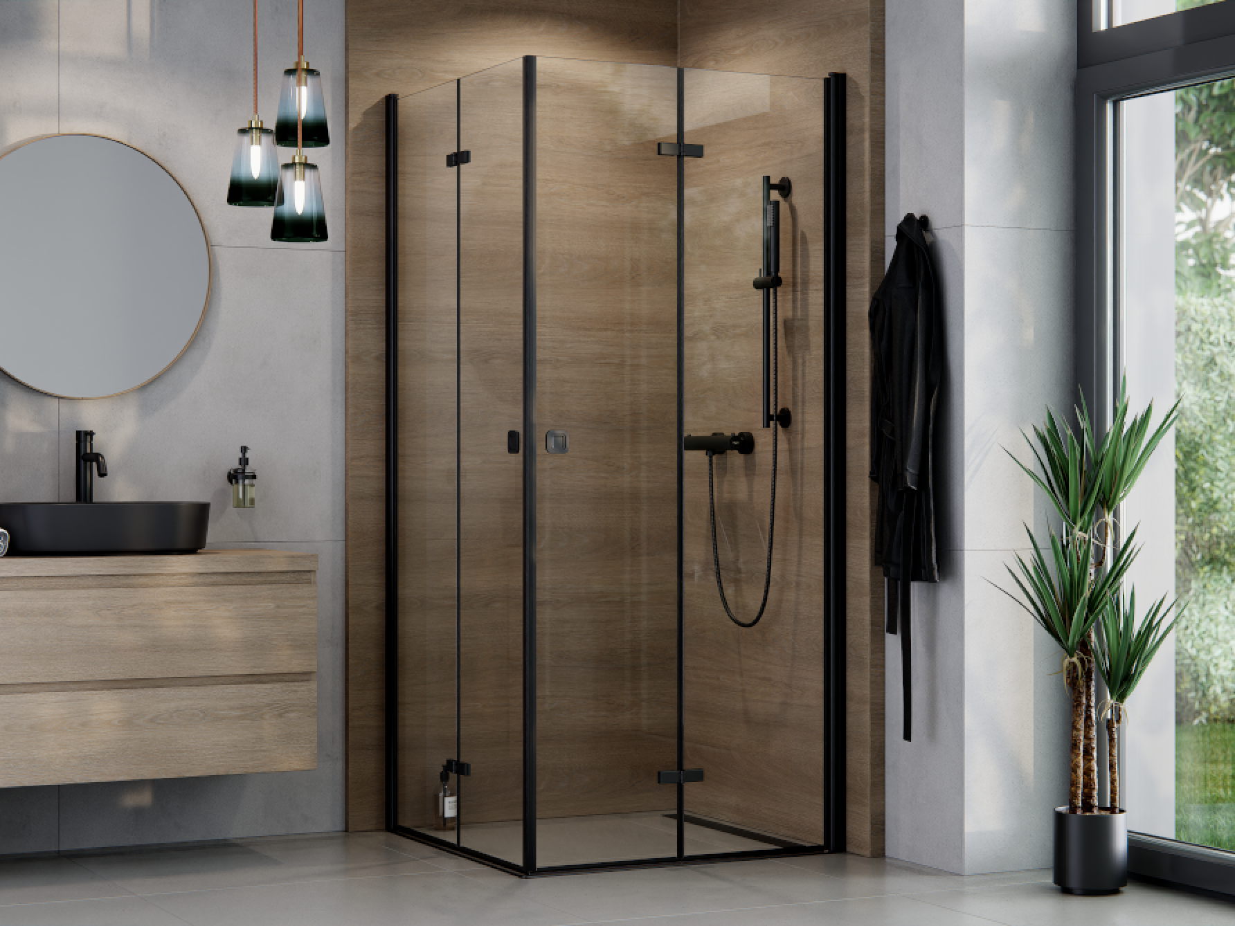 BESCO Čtvercový sprchový kout EXO-H BLACK — Barva rámu - Černá, Rozměr A - 80, Rozměr B - 80, Výplň - Čiré bezpečnostní sklo - 6 mm