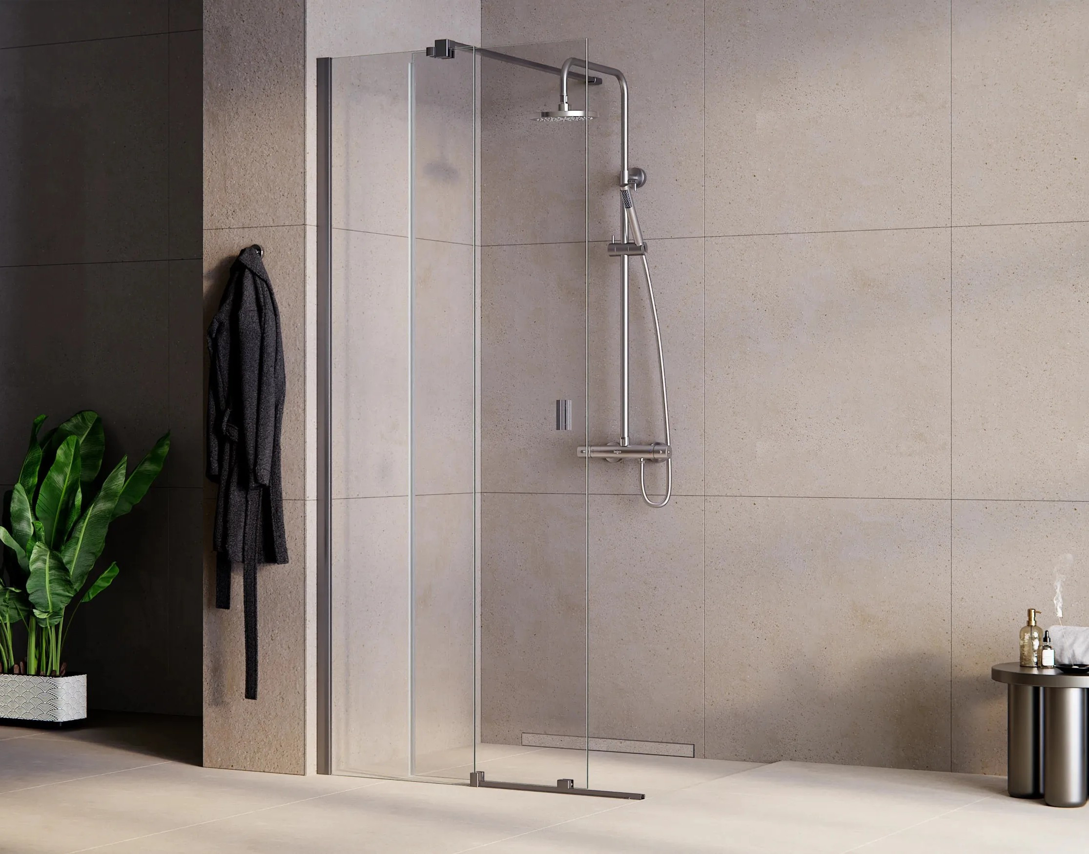 BESCO Walk-in sprchový kout VAYO GRAFIT — Barva rámu - Grafit, Rozměr A - 120, Rozměr C - 200, Směr zavírání - Univerzální Levé / Pravé, Výplň - Čiré bezpečnostní sklo - 8 mm