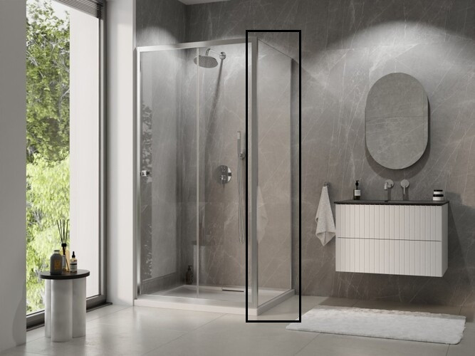 BESCO Boční panel ke sprchovým dveřím DUO SLIDE GOLD — Barva rámu - Zlatá, Rozměr A - 90, Rozměr C - 195, Směr zavírání - Univerzální Levé / Pravé, Výplň - Čiré bezpečnostní sklo - 6 mm