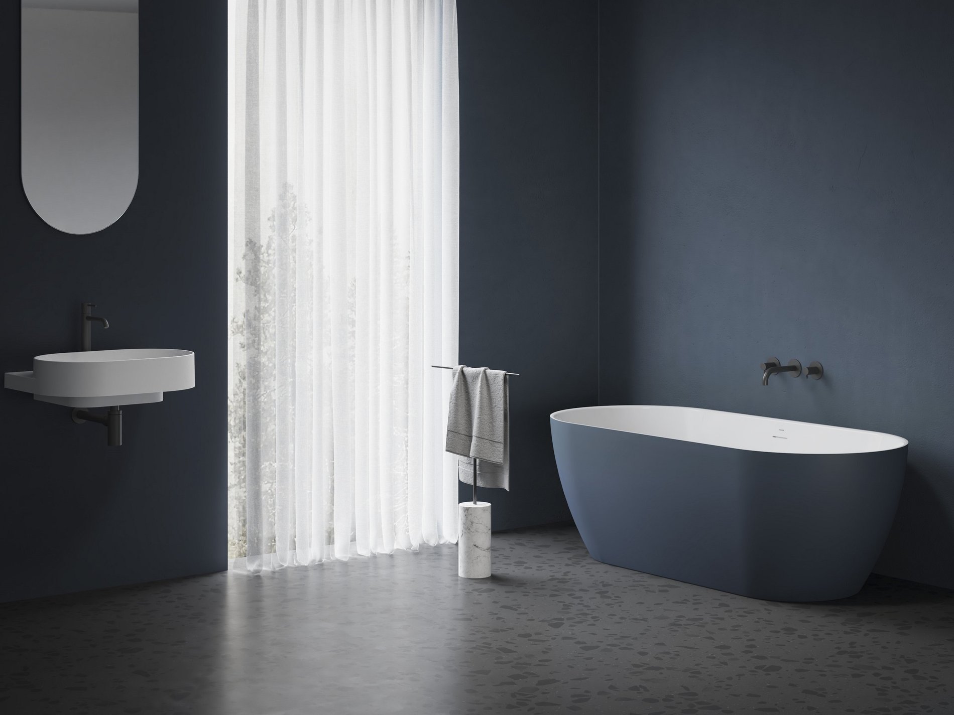 Ravak Vana Freedom O Tec 170x77 volně stojící, Deepsea Blue/bílá, krytka odtoku bílá/černá/chrom