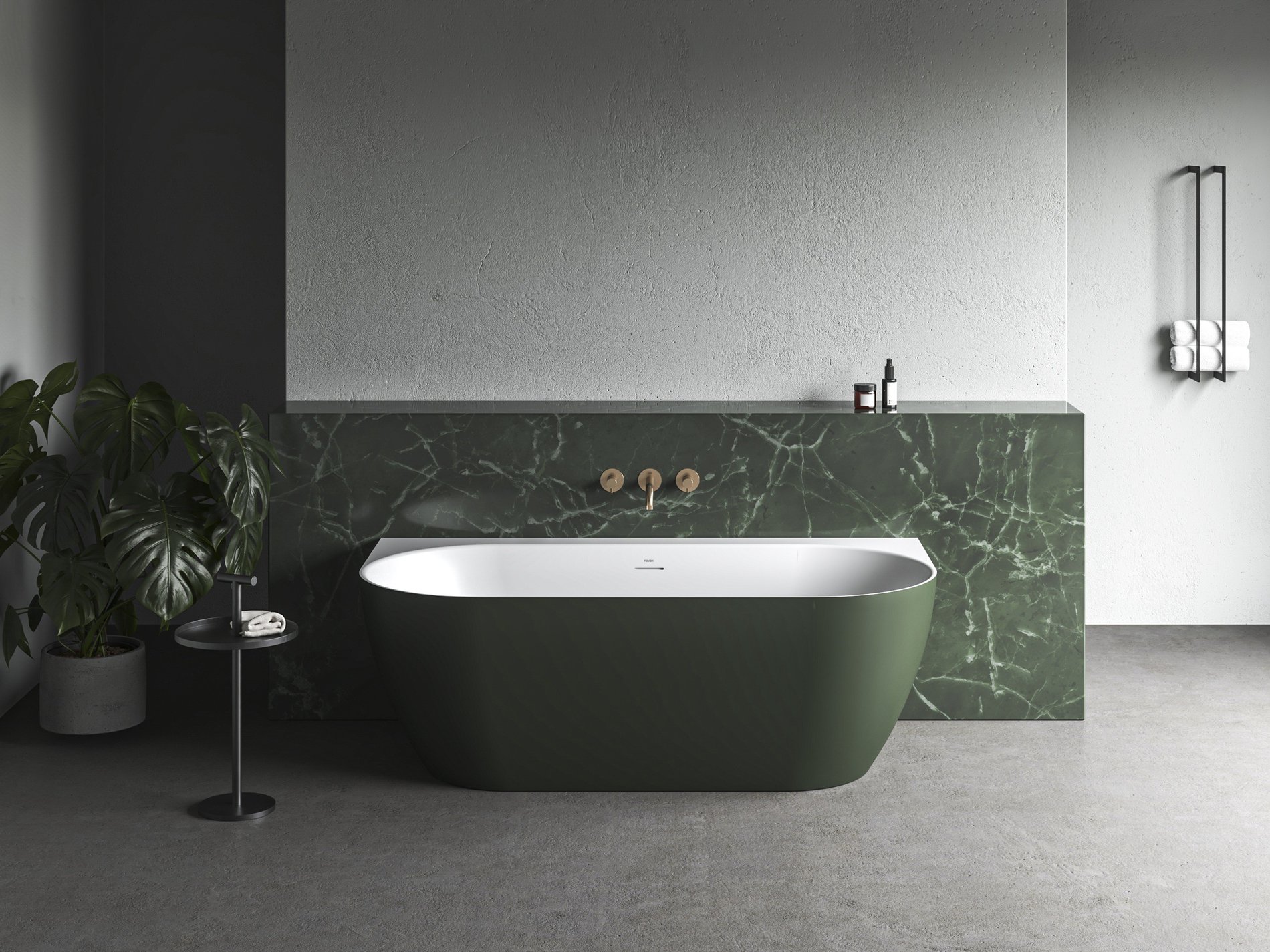Ravak Vana Freedom Wall Tec 170x87, volně stojící, Grey Green/bílá, krytka odtoku bílá/černá/chrom
