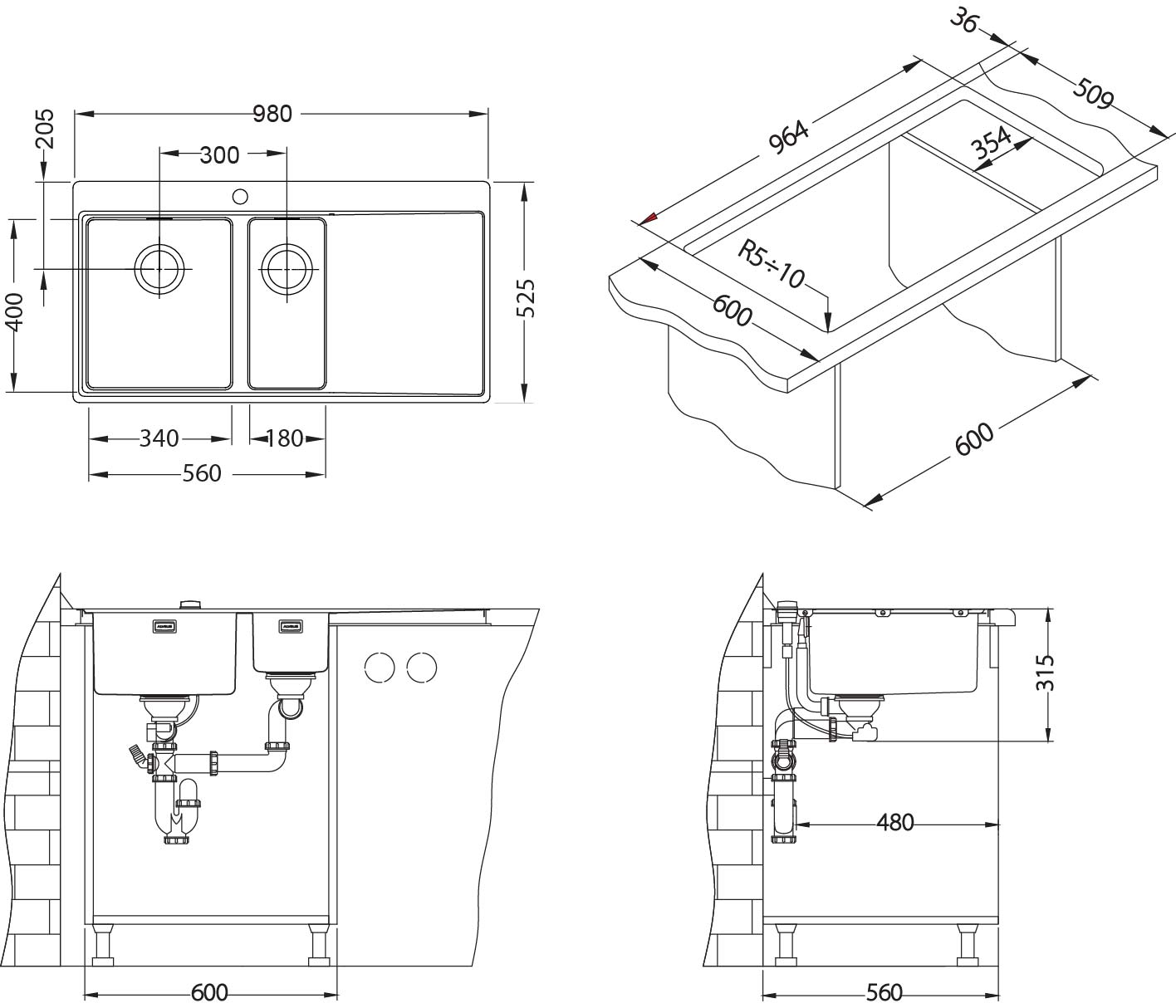 Alveus PURE 60 KMB - L 980x525 mm F