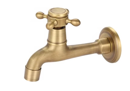 Eco produkty Mosazný nástěnný výtokový / zahradní ventil 1/2" s keramickým uzavíráním; délka 120 mm - stará mosaz