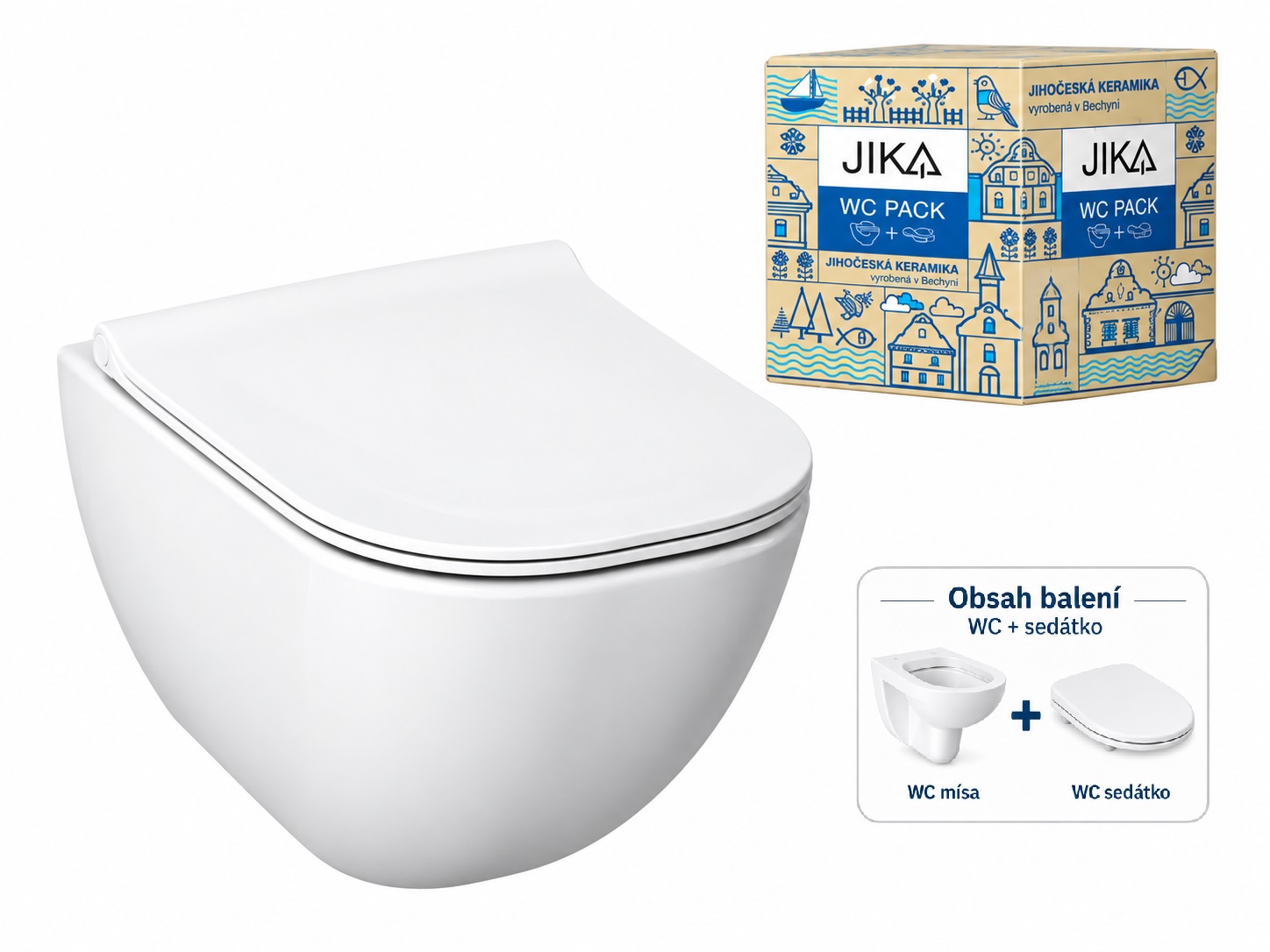 JIKA MIO-N PACK RIMLESS - ZÁVĚSNÁ WC MÍSA 53 CM V SETU SE SOFT CLOSE SEDÁTKEM,BÍLÁ
