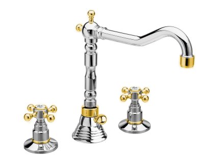 ANTEA tříprvková umyvadlová baterie s retro hubicí, s výpustí, chrom/zlato