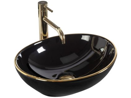 Umyvadlo na desku REA SOFIA - černé + zlatý okraj