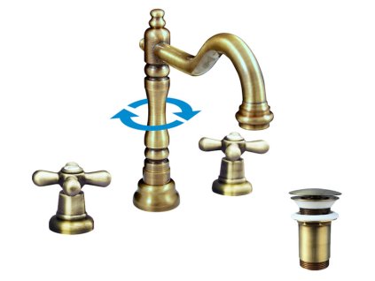 MORAVA RETRO - Umyvadlová baterie s výpustí, Stará mosaz (Bronz) MK132.0SM, RAV Slezák (Barva Stará mosaz (Bronz), Rozměr 3,8")