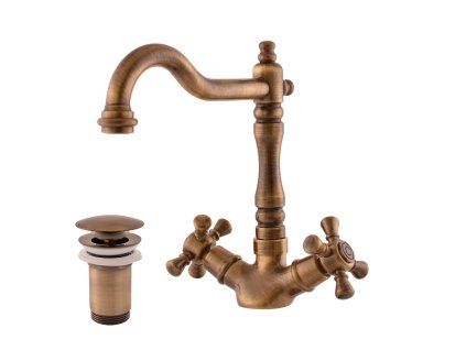 MORAVA RETRO - Umyvadlová baterie s výpustí, Stará mosaz (Bronz) MK321.0/8SM, RAV Slezák (Barva Stará mosaz (Bronz), Rozměr 3,8")