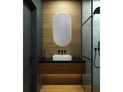 Amirro Zrcadlo do koupelny na zeď do pokoje do ložnice do předsíně na chodbu AMBIENTE OVAL 120 x 60 cm s LED podsvícením  po celém obvodu POP_AMBIENTE_OVAL 411-231