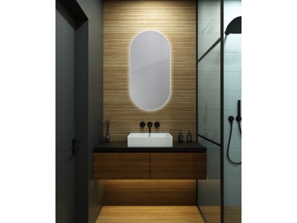 Zrcadlo do koupelny na zeď do pokoje do ložnice do předsíně na chodbu AMBIENTE OVAL 120 x 60 cm s LED podsvícením  po celém obvodu POP_AMBIENTE_OVAL 411-231