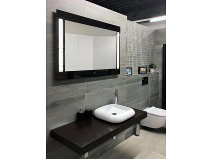 Zrcadlo na zeď chodbu do pokoje ložnice koupelny předsíně PHAROS BLACK LED 110 x 80 cm s osvětlením na lacobel podkladu spouštění dotykovým senzorem 900-773