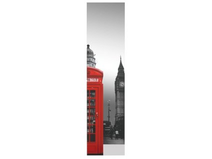 Amirro Zrcadlo na zeď dveře chodbu do pokoje ložnice předsíně dekorativní LONDON PHONE BOX - 35 x 140 cm s potiskem motivu červená telefonní budka 101-578