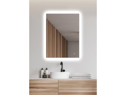 Zrcadlo do koupelny na zeď do pokoje do ložnice do předsíně na chodbu AMBIENTE 60 x 80 cm s LED podsvícením  po celém obvodu a dotykovým senzorem 410-968
