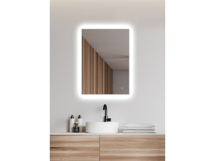 Amirro Zrcadlo do koupelny na zeď do pokoje do ložnice do předsíně na chodbu AMBIENTE 50 x 70 cm s LED podsvícením  po celém obvodu a dotykovým senzorem 410-951