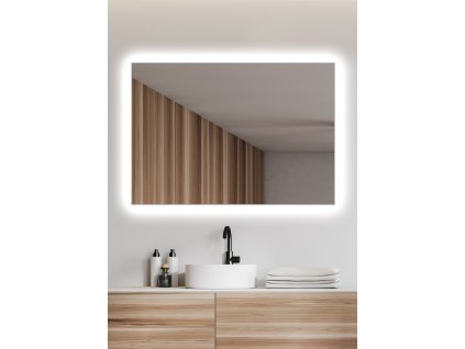 Amirro Zrcadlo do koupelny na zeď do pokoje do ložnice do předsíně na chodbu bez vypínače AMBIENTE 100 x 70 cm s LED podsvícením  po celém obvodu 410-838