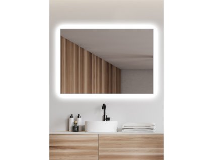 Zrcadlo do koupelny na zeď do pokoje do ložnice do předsíně na chodbu bez vypínače AMBIENTE 100 x 70 cm s LED podsvícením  po celém obvodu 410-838