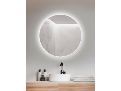 AMBIENTE kulaté zrcadlo do koupelny na zeď do pokoje do ložnice do předsíně na chodbu Amirro Ø 70 cm s LED osvětlením, IP44 411-026