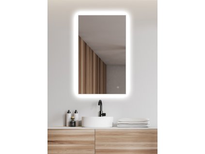 Amirro Zrcadlo do koupelny na zeď do pokoje do ložnice do předsíně na chodbu AMBIENTE 100 x 60 cm s LED podsvícením  po celém obvodu ac dotykovým senzorem 411-156