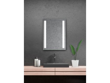 Amirro Zrcadlo na zeď chodbu do pokoje ložnice koupelny předsíně LUMINA SENZOR LED - 80 x 60 cm se dvěma  LED podsvícenými pruhy a  s dotykovým sensorem 900-964