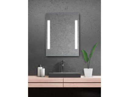 Amirro Zrcadlo na zeď chodbu do pokoje ložnice koupelny předsíně LUMINA SENZOR LED - 90 x 70 cm se dvěma  LED podsvícenými pruhy a s dotykovým sensorem 901-008