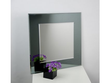 Fazetované zrcadlo na zeď do pokoje ložnice dekorativní TOMÁŠ 60 x 60 cm s šedým zrcadlovým podkladem 701-039