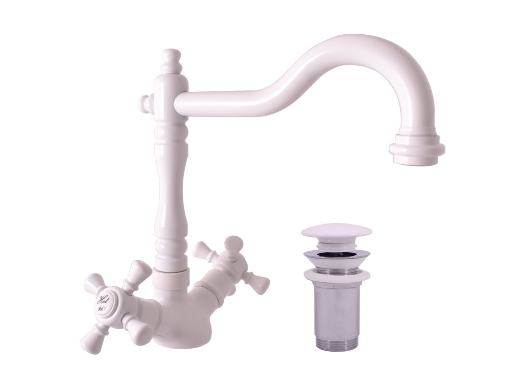 7863 vodovodni baterie umyvadlova s vypusti click clack morava retro barva bila leskla rozmer 1 2