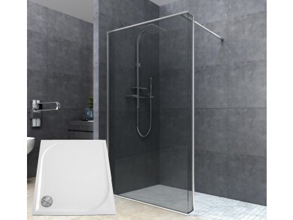 ARTTEC SIMPLE sprchová zástěna Walk-In šedá/transparentní 100 x 200 cm s vaničkou z litého mramoru 100 x 90 cm