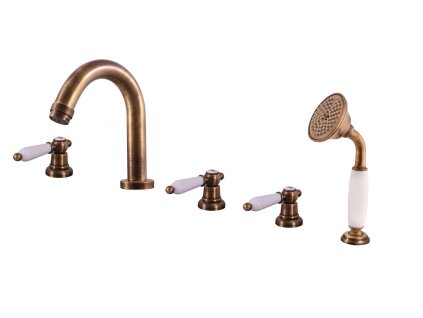 MORAVA RETRO - Vanová baterie 5-otvorová, Stará mosaz (Bronz) MK562.0PSM, RAV Slezák (Barva Stará mosaz (Bronz), Rozměr 3,8")