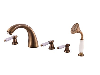 MORAVA RETRO - Vanová baterie 5-otvorová, Stará mosaz (Bronz) MK569.0PSM, RAV Slezák (Barva Stará mosaz (Bronz), Rozměr 3,8")