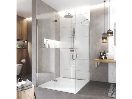 Zalamovací sprchový kout, Novea, čtverec, chrom ALU, sklo Čiré, dveře levé a pevný díl (Varianta Zalamovací sprchový kout, Novea, čtverec, 120x120 cm, chrom ALU, sklo Čiré, dveře levé a pevný díl)