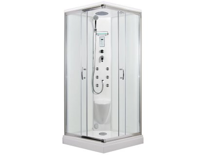 5712 8 parni masazni sprchovy box smaragd model 9 ctverec s vanickou z liteho mramoru sedatkem tryskami parnim vyvijecem a stropem s horni sprchou cire sklo