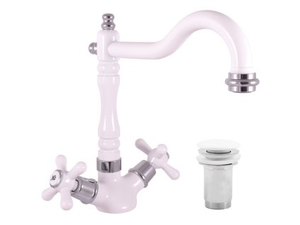 7866 vodovodni baterie umyvadlova s vypusti click clack morava retro barva bila leskla chrom rozmer 3 8