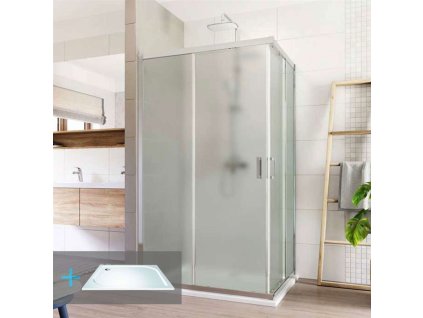 Sprchový kout, LIMA, obdelník, vanička, chrom ALU, sklo Point (Varianta Sprchový set: LIMA, obdélník, 100x90 cm, chrom ALU, sklo Point, vanička z litého mramoru)