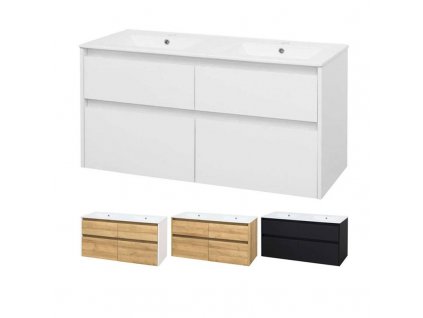 Opto, koupelnová skříňka s keramickým umyvadlem 121 cm (Varianta Opto, koupelnová skříňka s keramickým umyvadlem 121 cm, dub Riviera)