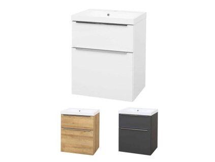 Mailo, koupelnová skříňka s umyvadlem z litého mramoru 61 cm, chrom madlo (Varianta Mailo, koupelnová skříňka s umyvadlem z litého mramoru 61 cm, dub Riviera, chrom madlo)