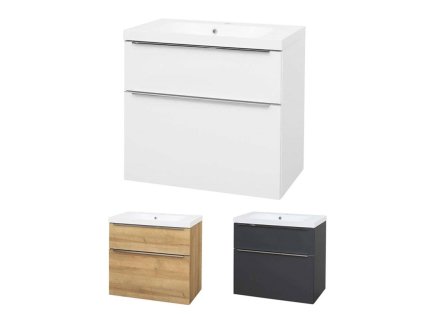 Mailo, koupelnová skříňka s umyvadlem z litého mramoru 81 cm, chrom madlo (Varianta Mailo, koupelnová skříňka s umyvadlem z litého mramoru 81 cm, dub Riviera, chrom madlo)