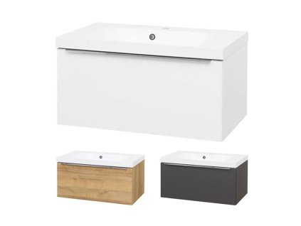 Mailo, koupelnová skříňka s umyvadlem z litého mramoru 81 cm, chrom madlo (Varianta Mailo, koupelnová skříňka s umyvadlem z litého mramoru 81 cm, dub Riviera, chrom madlo)