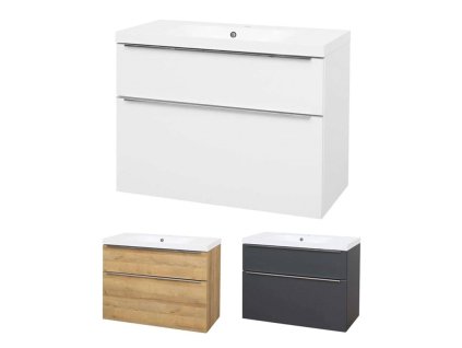 Mailo, koupelnová skříňka s umyvadlem z litého mramoru 101 cm, chrom madlo (Varianta Mailo, koupelnová skříňka s umyvadlem z litého mramoru 101 cm, dub Riviera, chrom madlo)