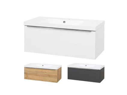 Mailo, koupelnová skříňka s umyvadlem z litého mramoru 101 cm, chrom madlo (Varianta Mailo, koupelnová skříňka s umyvadlem z litého mramoru 101 cm, dub Riviera, chrom madlo)