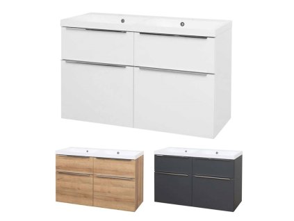 Mailo, koupelnová skříňka s umyvadlem z litého mramoru 121 cm, chrom madlo (Varianta Mailo, koupelnová skříňka s umyvadlem z litého mramoru 121 cm, dub Riviera, chrom madlo)