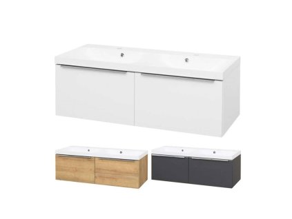 Mailo, koupelnová skříňka s umyvadlem z litého mramoru 121 cm, chrom madlo (Varianta Mailo, koupelnová skříňka s umyvadlem z litého mramoru 121 cm, dub Riviera, chrom madlo)
