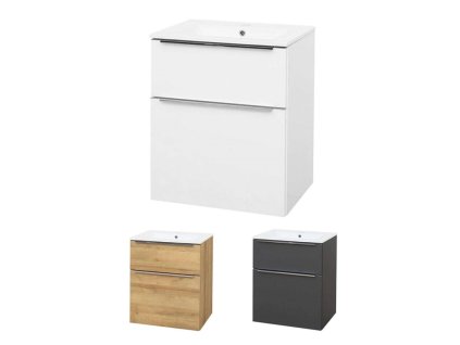 Mailo, koupelnová skříňka s keramickým umyvadlem 61 cm, chrom madlo (Varianta Mailo, koupelnová skříňka s keramickým umyvadlem 61 cm, dub Riviera, chrom madlo)