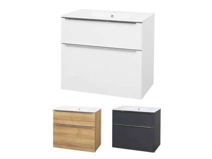 Mailo, koupelnová skříňka s keramickým umyvadlem 81 cm, chrom madlo (Varianta Mailo, koupelnová skříňka s keramickým umyvadlem 81 cm, dub Riviera, chrom madlo)