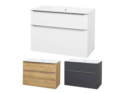 Mailo, koupelnová skříňka s keramickým umyvadlem 101 cm, chrom madlo (Varianta Mailo, koupelnová skříňka s keramickým umyvadlem 101 cm, dub Riviera, chrom madlo)
