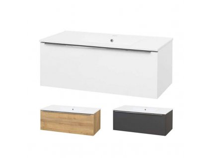 Mailo, koupelnová skříňka s keramickým umyvadlem 101 cm, chrom madlo (Varianta Mailo, koupelnová skříňka s keramickým umyvadlem 101 cm, dub Riviera, chrom madlo)