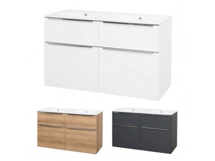Mailo, koupelnová skříňka s keramickým umyvadlem 121 cm, chrom madlo (Varianta Mailo, koupelnová skříňka s keramickým umyvadlem 121 cm, dub Riviera, chrom madlo)