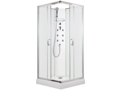 2573 2 masazni sprchovy box smaragd model 4 ctverec s vanickou z liteho mramoru a masaznimi tryskami matne chinchila sklo